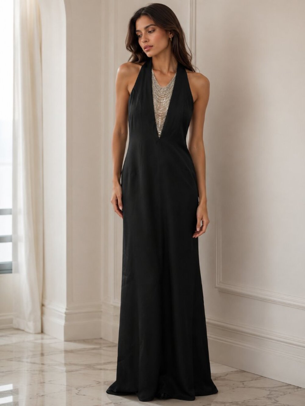 Arianna by Rachel Kaye Size 4 Black Beaded Gown Vintage Y2K Formal Maxi Dress